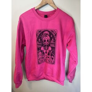 The Nail Tech Tarot Card Skeleton Lady Hot Pink Sweatshirt Women's Gildan Small
